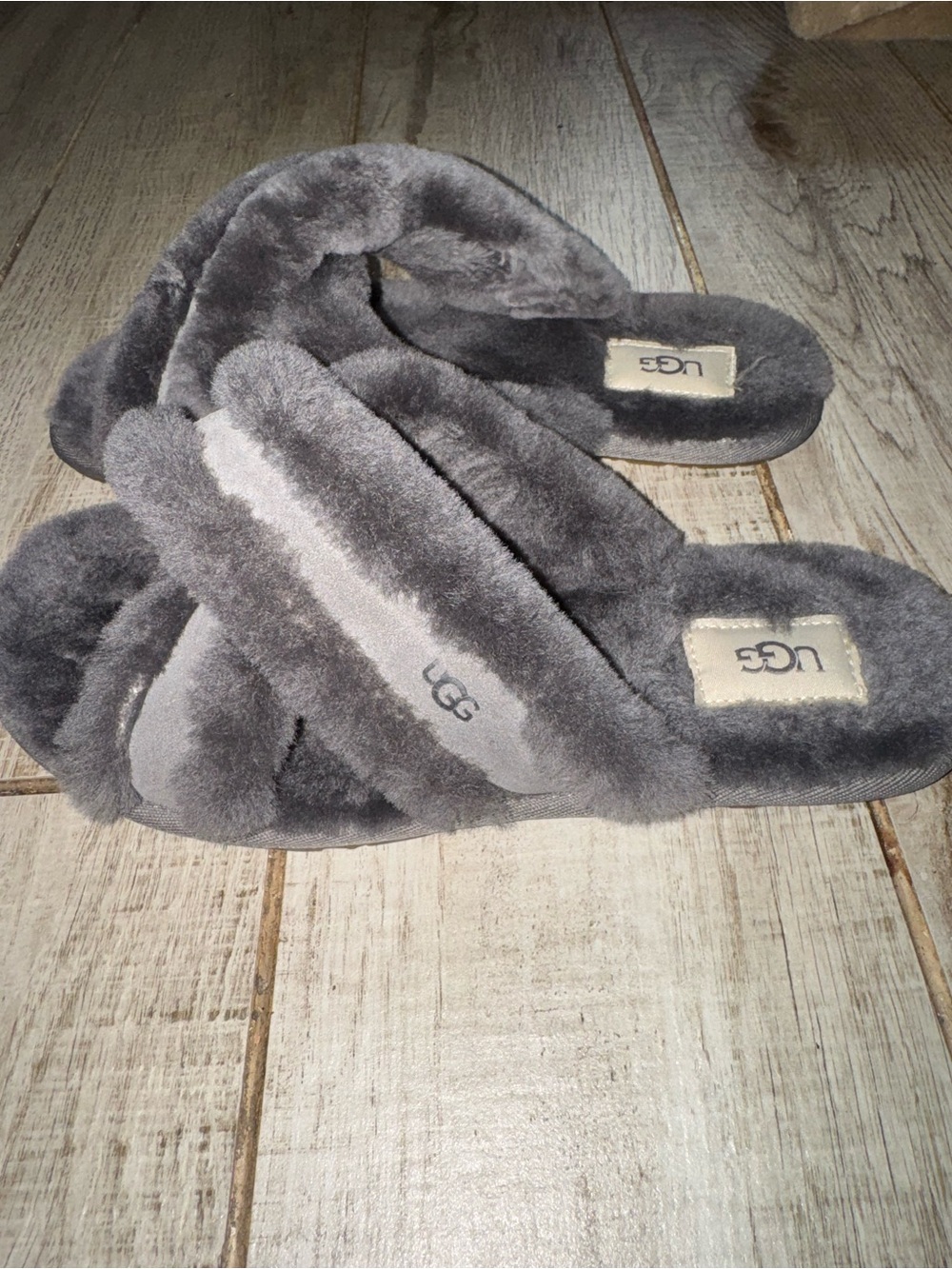UGG Women's Grey Lamb Fur Slide Slippers